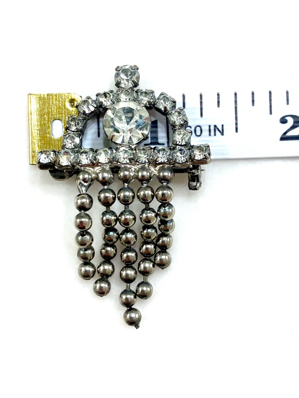 Vintage Silver Crystal Cascade Fringe Brooch